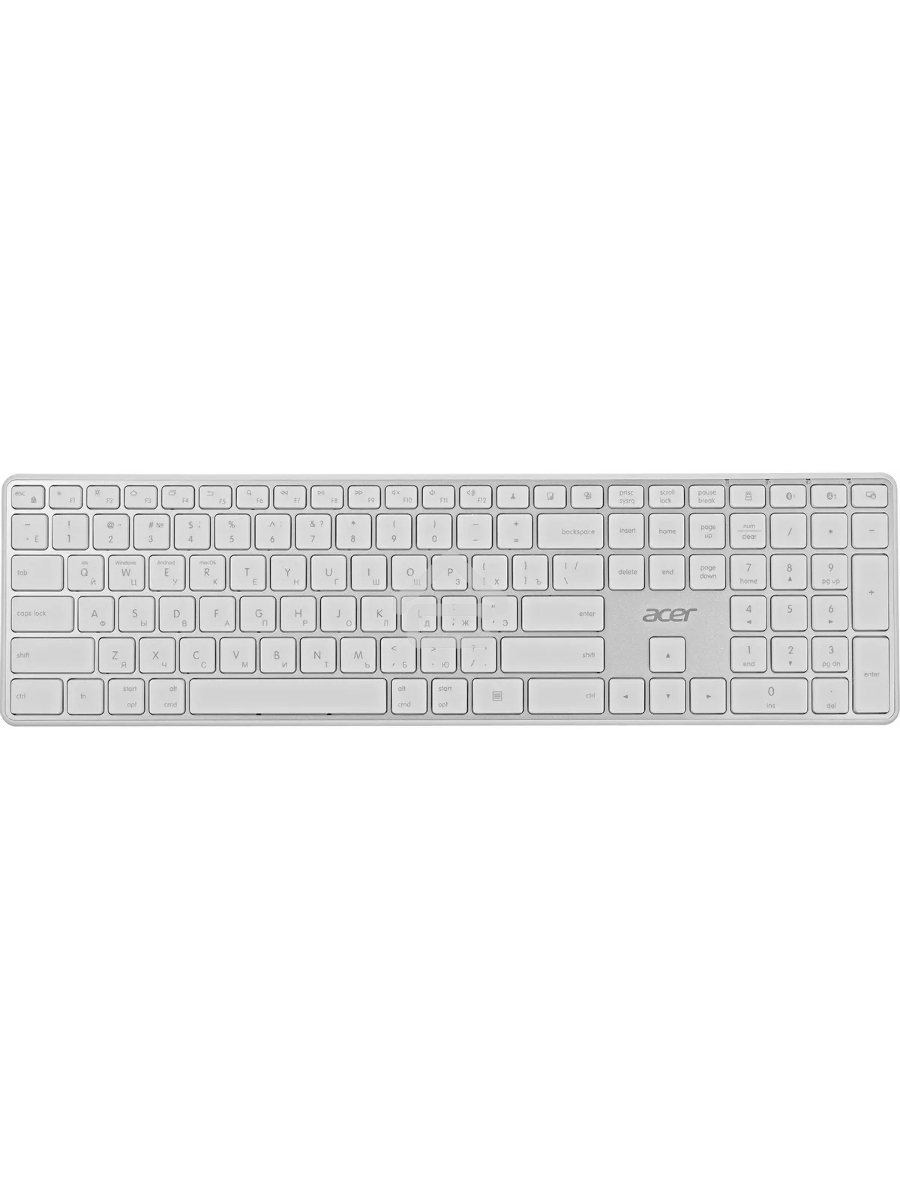 Клавиатура Acer OKR301 (ZL.KBDEE.015) беспроводная, USB, Bluetooth/Радиоканал, белый/серебристый