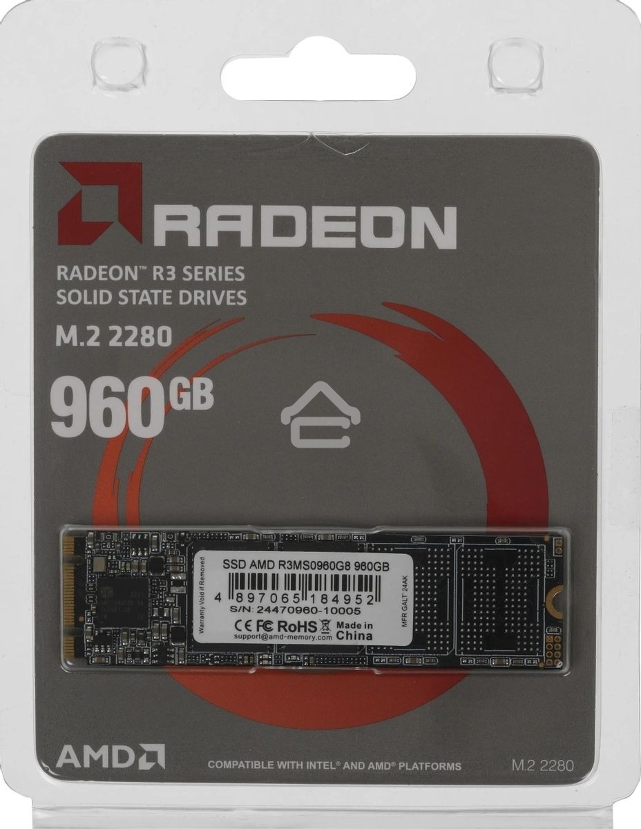 Накопитель SSD AMD Radeon R3MS0960G8, 960Gb, M.2 2280, SATA, R/W 550/500