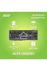 Клавиатура Acer OKW301 (ZL.KBDCC.01A) проводная, USB, черный