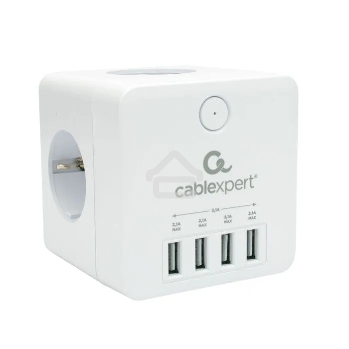 Сетевой фильтр Cablexpert Cube CUBE-4-U4-W, 4 р, 16А, 4хUSB, ур. защиты 2+, белый, коробка