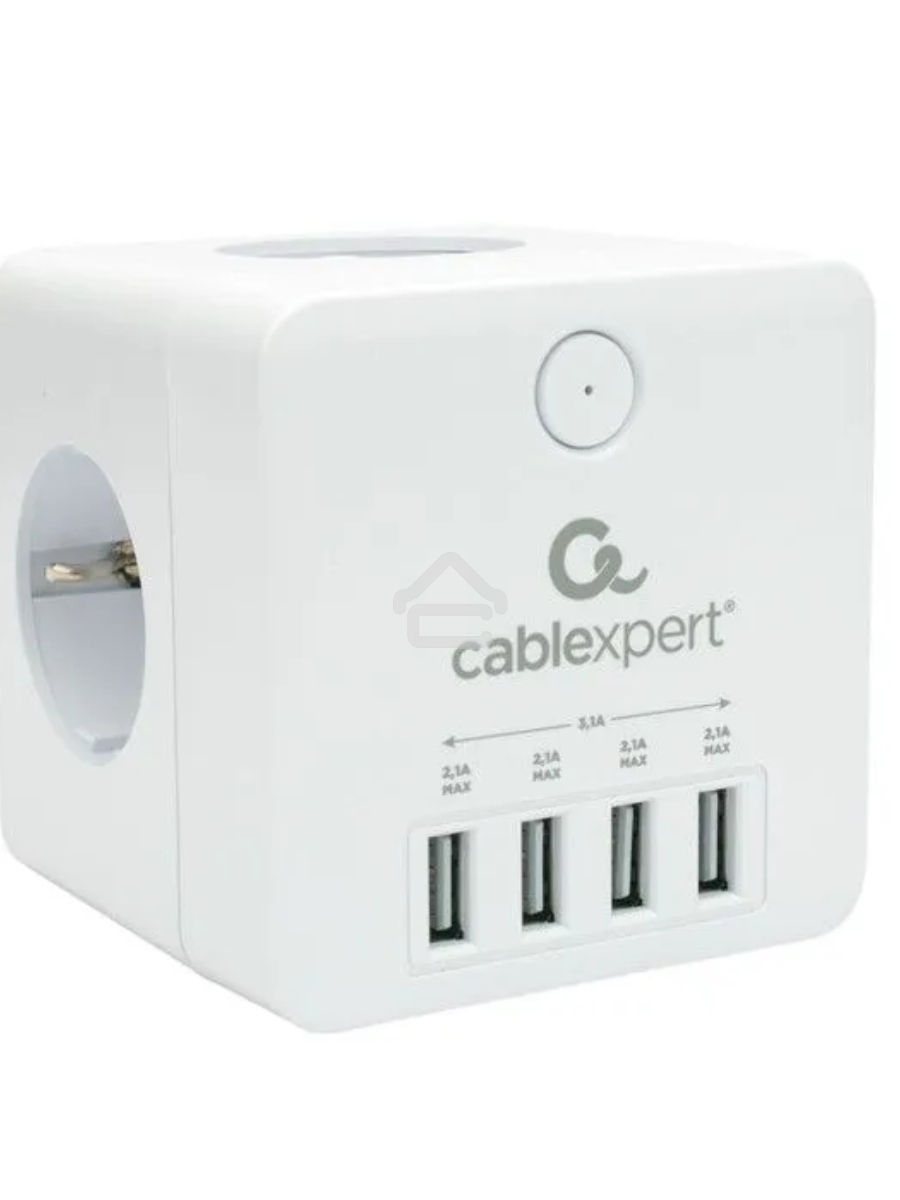 Сетевой фильтр Cablexpert Cube CUBE-4-U4-W, 4 р, 16А, 4хUSB, ур.защиты 2+, белый, коробка