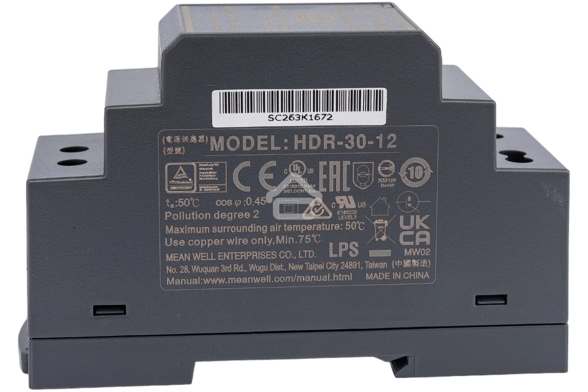 Блок питания MeanWell HDR-30-12 12В, 2А, 24Вт