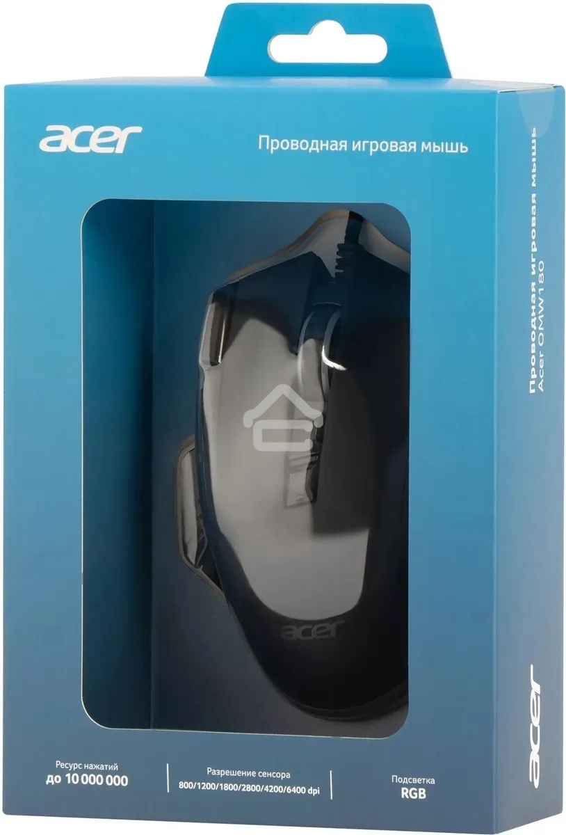 Мышь проводная Acer OMW180 черный, 6400 dpi, USB, кнопки - 9