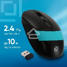 Мышь беспроводная Oklick 310MW черный/синий, 3200 dpi, радиоканал, USB, кнопки - 4