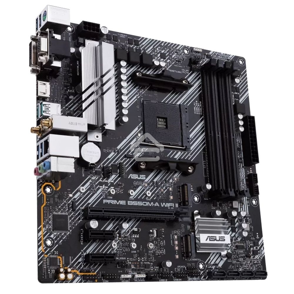 Материнская плата ASUS PRIME B550M-A WIFI II, AM4, AMD B550, 4xDDR4, 4xSATA, 2xM.2, 1xPCI-E 4.0 x16, 2xPCI-E x1, 1xDVI-D, 1xHDMI, 1xVGA, 1x 1Gb LAN, 2xUSB-A 3.2 Gen 2, 4xUSB-A 3.2 Gen 1, 3x3.5 мм, 7.1, Micro-ATX
