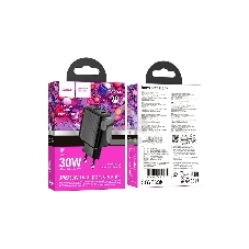 Сетевое зарядное устройство Hoco 30Вт, 3А, QC3.0/PD, 1хUSB, 1хType-C, CS23A, черный, коробка
