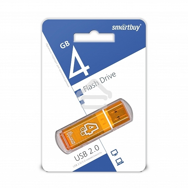 Флешка USB R/W R/W SmartBuy 4Gb USB Drive <USB2.0> SmartBuy Glossy series Orange (SB4GBGS-Or)