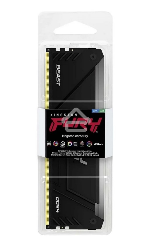 Оперативная память Kingston Fury Beast, DDR4, 16GB (1x16GB), 3600MHz, CL18, DIMM, с радиатором, RGB, черный