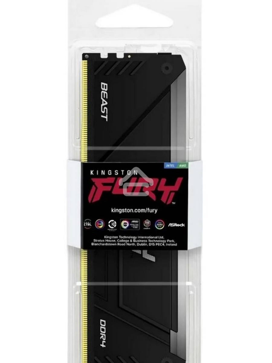 Оперативная память Kingston Fury Beast, DDR4, 16GB (1x16GB), 3600MHz, CL18, DIMM, с радиатором, RGB, черный