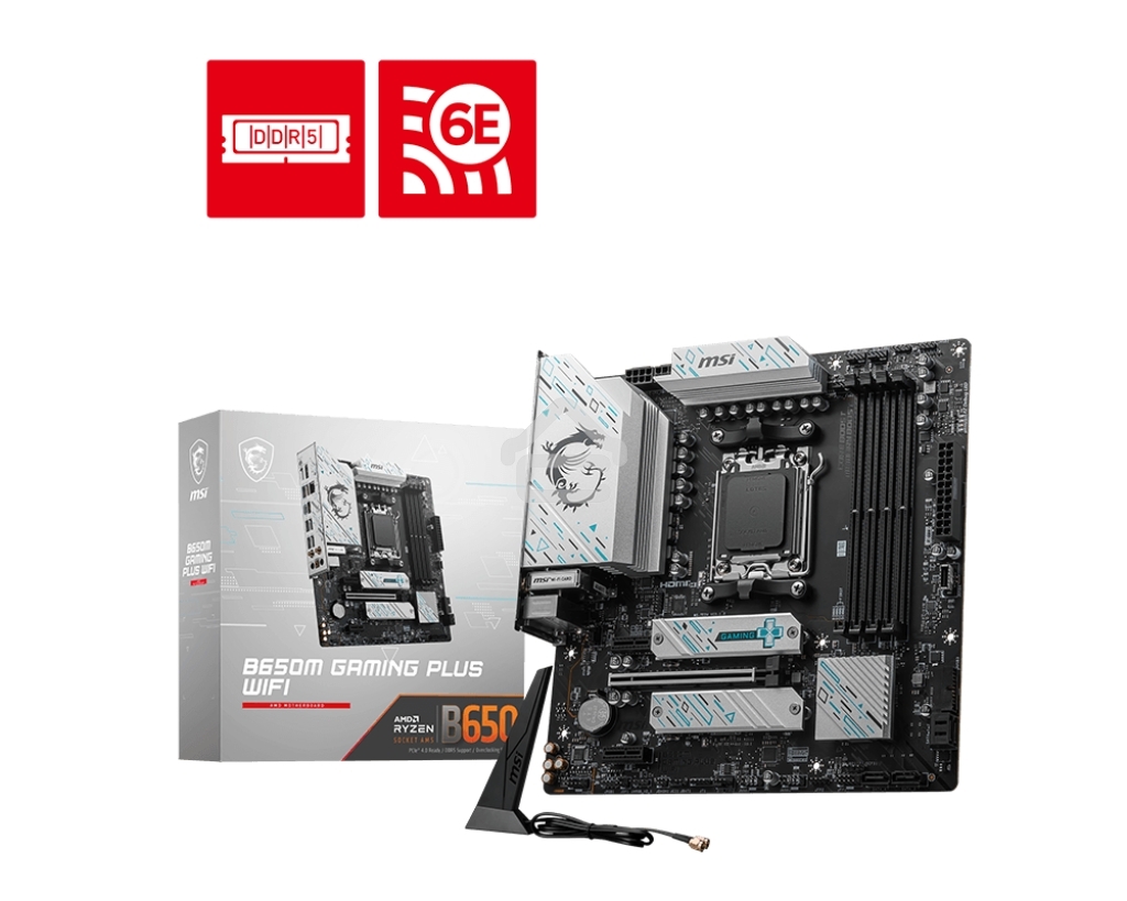 Материнская плата MSI B650M GAMING PLUS WIFI, AM5, AMD B650, 4xDDR5, 4xSATA, 2xM.2, 1xPCI-E 4.0 x16, 2xPCI-E x1, 1xHDMI, 1xDP, 1x 2.5Gb LAN, 4xUSB-A 3.2 Gen 1, 3xUSB-A 3.2 Gen 2, 1xUSB-C 3.2 Gen 2, 3x3.5 мм, 7.1, Micro-ATX
