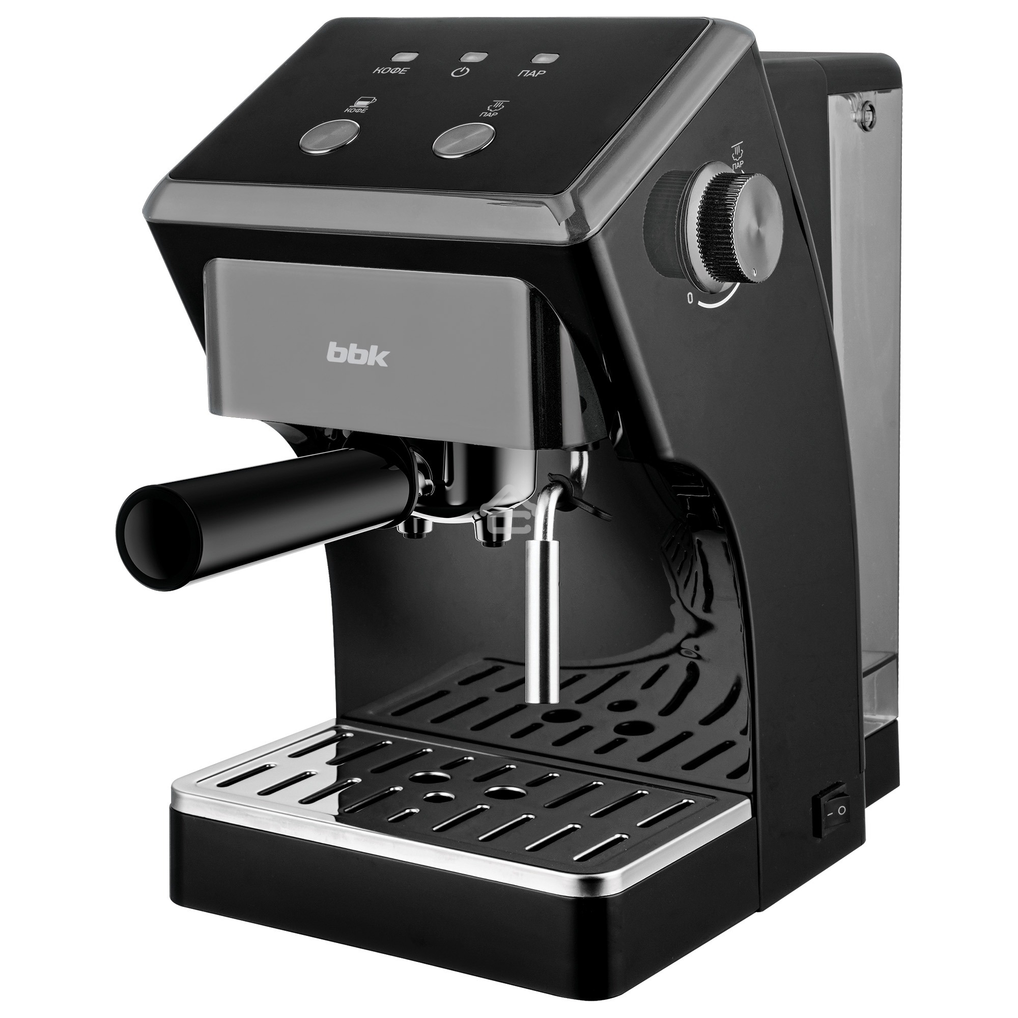 Кофеварка рожковая BBK BCM1503 черный/серый, исп. кофе - молотый, 1.5 л, 1050 Вт, 15 Бар