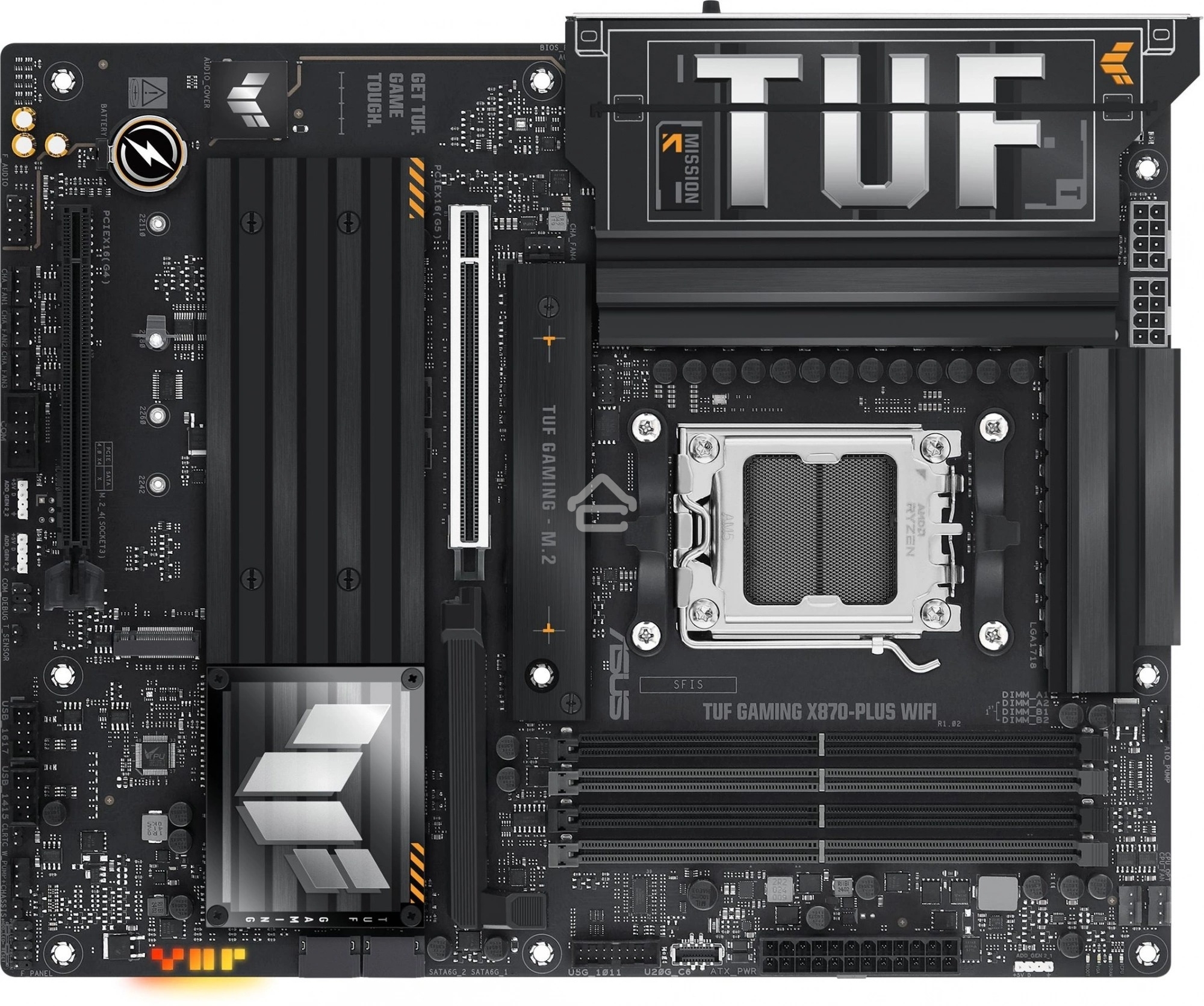 Материнская плата ASUS TUF GAMING X870-PLUS WIFI, AM5, AMD X870, 4xDDR5, 2xSATA, 4xM.2, 1xPCIe 5.0 x16, 1xPCIe 4.0 x4, 1xHDMI, 1xUSB-C 3.2 Gen 2, 1xUSB-C 3.2 Gen 2x2, 2xUSB-C 4.0, 1x 2.5Gb LAN, 1xUSB-A 2.0, 3xUSB-A 3.2 Gen 2, 4xUSB-A 3.2 Gen 1, 5x3.5 мм, 
