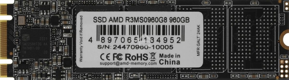 Накопитель SSD AMD Radeon R3MS0960G8, 960Gb, M.2 2280, SATA, R/W 550/500