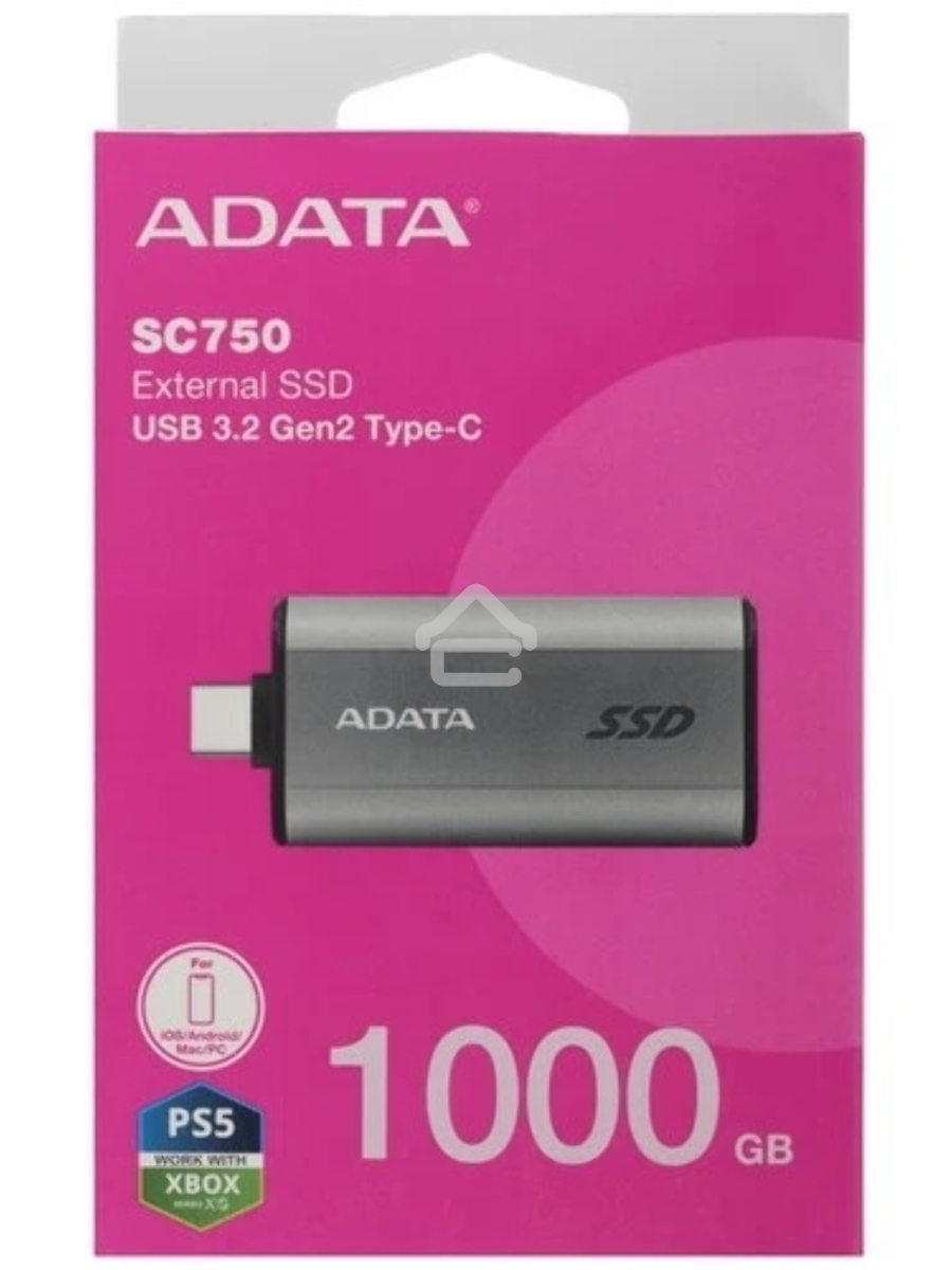 Твердотельный диск A-DATA External SC750 серый SC750-1000G-CCBK 1TB USB 3.2 Gen 2 Type-C, [R/W -1050/1000 MB/s]