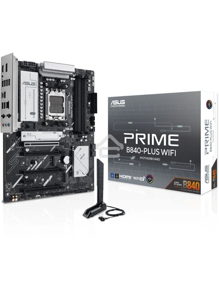 Материнская плата ASUS PRIME B840-PLUS WIFI, AM5, AMD B840, 4xDDR5, 4xSATA, 3xM.2, 1xPCIe 4.0 x16, 1xPCIe 3.0 x16, 2xPCIe 3.0 x16, 1xPCIe 3.0 x1, 1xDP, 1xHDMI, 1x 2.5Gb LAN, 8xUSB-A, 3x3.5 мм, 7.1, ATX