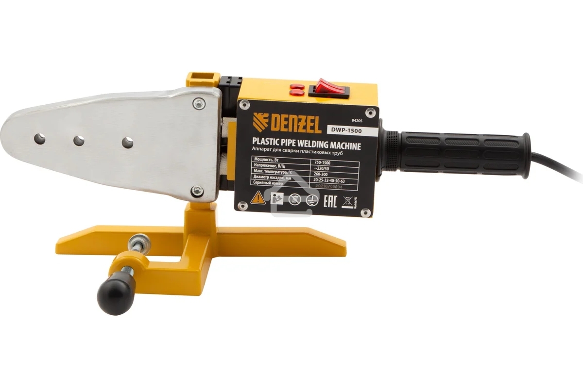 Аппарат для сварки пластиковых труб Denzel DWP-1500 1500Вт 260-300С компл насадок 20-63мм