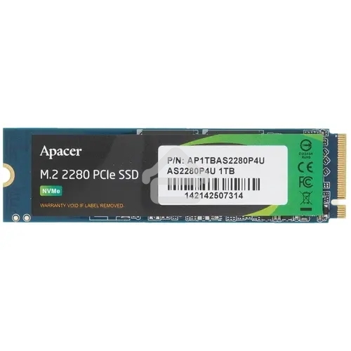 Накопитель SSD Apacer AS2280P4U, 1Tb, M.2 2280, PCIe 3.0 x4, NVMe, R/W 3500/3000