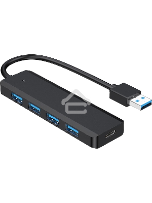 Концентратор USB 3.0 Gembird UHB-C414, 4 порта, кабель 19см, с доп питанием (Type-C)