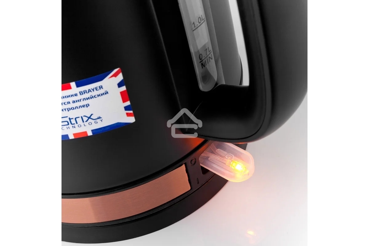 Чайник электрический BRAYER BR1005BK 2200 Вт.1.7 л, STRIX, сталь окраш, термометр, черный