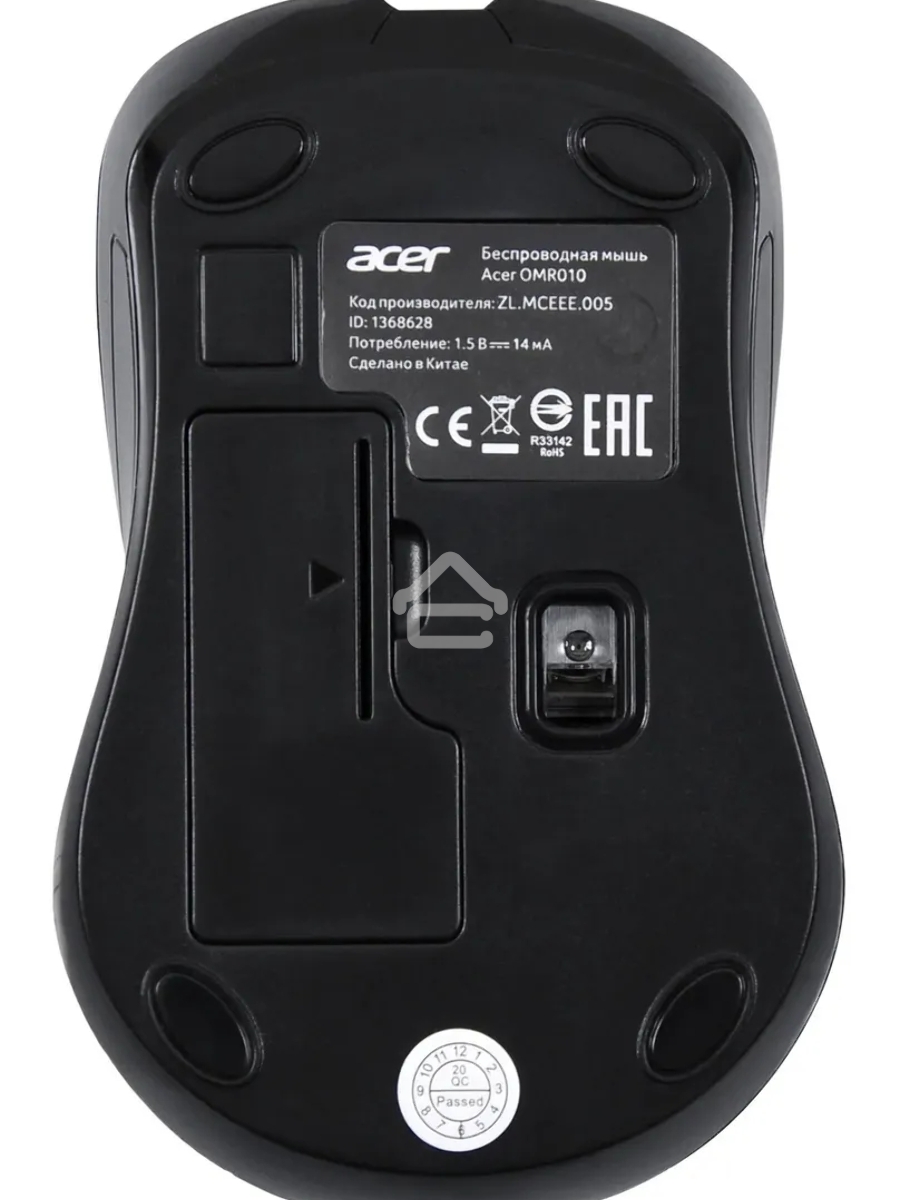 Мышь беспроводная Acer OMR010 черный, 1200 dpi, радиоканал, USB, кнопки - 3