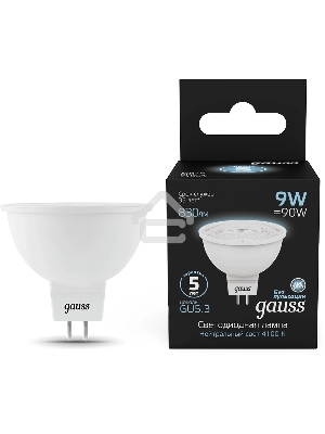 Лампа светодиодная Gauss 101505209 9Вт цок.:GU5.3 рефлек. 150B св.свеч.бел.нейт. MR16 (упак.:10шт)