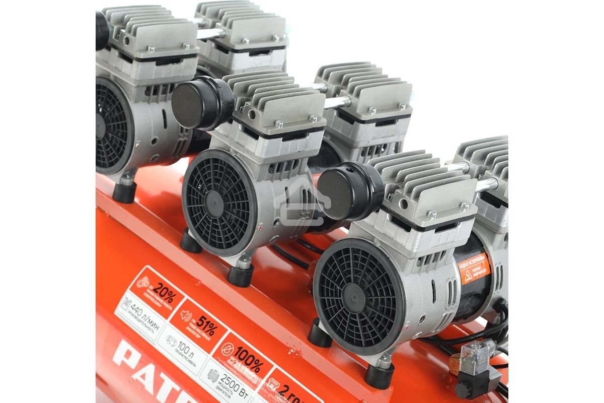 Компрессор Patriot поршневой безмасляный WO 100-440, 440 л/мин, 8 бар, 2500 Вт, 100 л, быстросъем и 