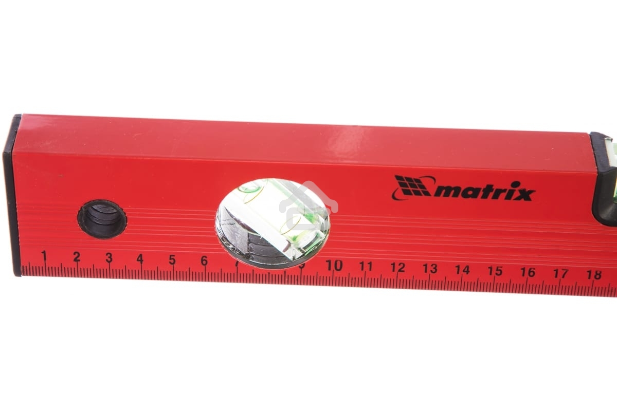 Уровень Matrix алюминиевый, 400 мм, 3 глазка, красный, линейка