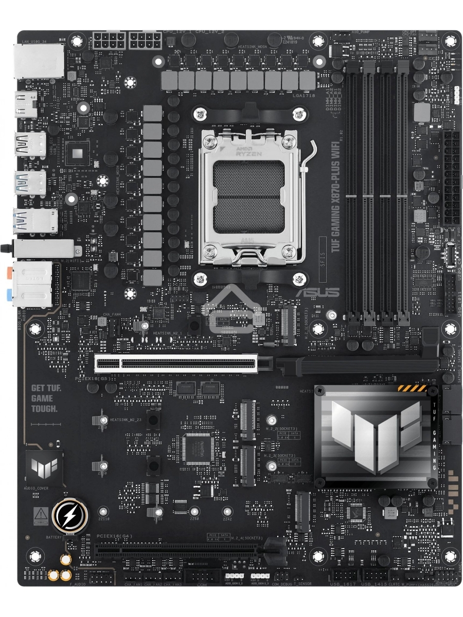 Материнская плата ASUS TUF GAMING X870-PLUS WIFI, AM5, AMD X870, 4xDDR5, 2xSATA, 4xM.2, 1xPCIe 5.0 x16, 1xPCIe 4.0 x4, 1xHDMI, 1xUSB-C 3.2 Gen 2, 1xUSB-C 3.2 Gen 2x2, 2xUSB-C 4.0, 1x 2.5Gb LAN, 1xUSB-A 2.0, 3xUSB-A 3.2 Gen 2, 4xUSB-A 3.2 Gen 1, 5x3.5 мм, 