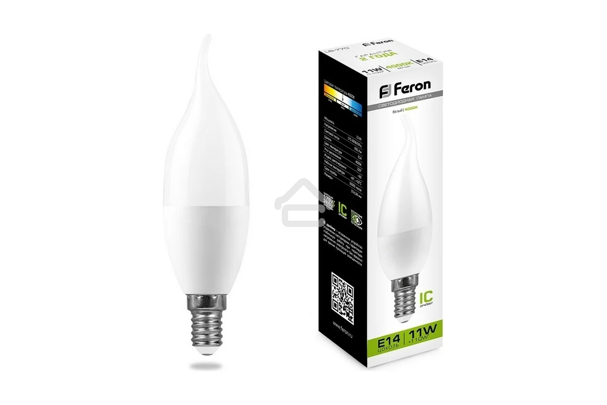 Лампа светодиодная Feron LB-770 11W 230V E14 4000K свеча на ветру