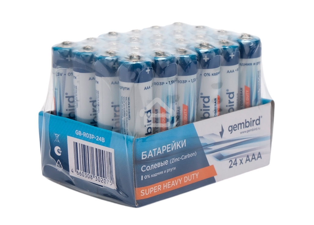 Батарейки солевые Gembird GB-R03P-24B, тип AAA, 24шт, коробка
