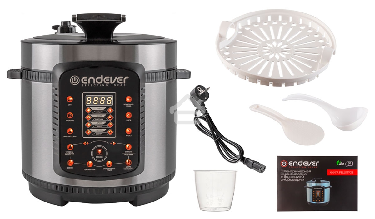 Мультиварка-скороварка Endever Vita-99, черный/стальной, мощность 1000 Вт, емкость 5л, 14 авторежимов работы, книга рецептов, 2 шт/уп.