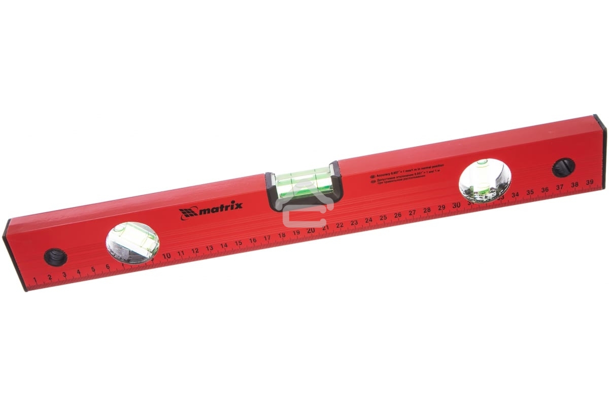 Уровень Matrix алюминиевый, 400 мм, 3 глазка, красный, линейка