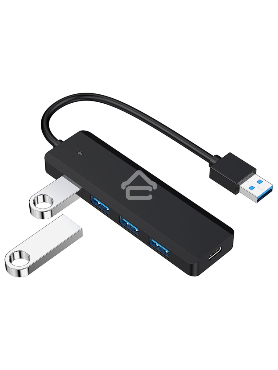 Концентратор USB 3.0 Gembird UHB-C414, 4 порта, кабель 19см, с доп питанием (Type-C)