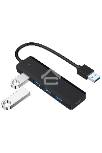 Концентратор USB 3.0 Gembird UHB-C414, 4 порта, кабель 19см, с доп питанием (Type-C)