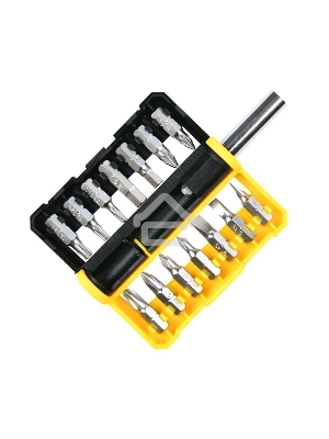 Набор бит 14 шт c держателем Deli DL251201 (SL4,SL5,SL6,PH0,PH1,PH2,PH3,T15,T20,T25,H5,H6,PZ1,PZ2), сталь S2, пласт.держатель
