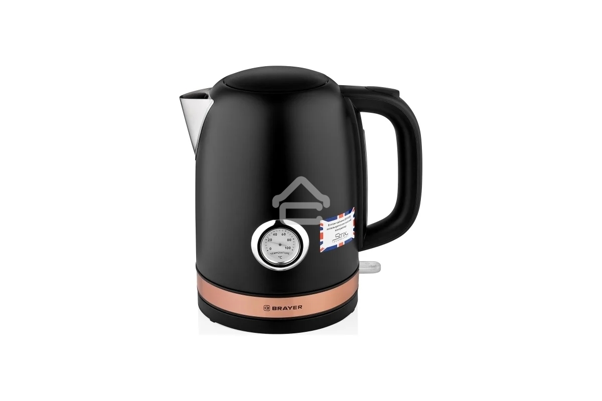 Чайник электрический BRAYER BR1005BK 2200 Вт.1.7 л, STRIX, сталь окраш, термометр, черный