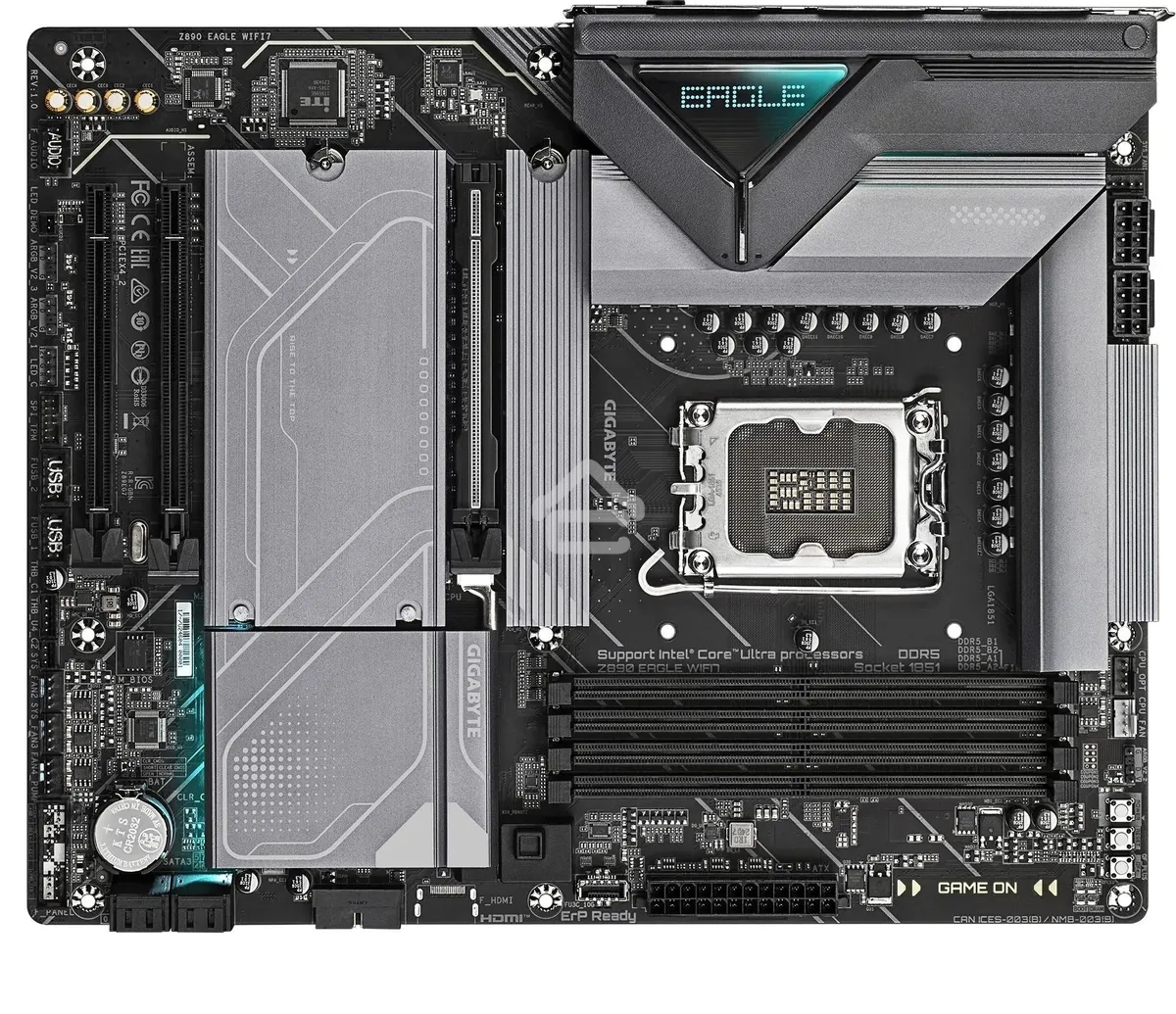 Материнская плата Gigabyte Z890 EAGLE WIFI7, LGA 1851, Intel Z890, 4xDDR5, 4xSATA, 4xM.2, 1xPCIe 5.0 x16, 2xPCIe 4.0 x4, 1xDP, 1xUSB Type-C, 1x2.5Gb LAN, 2xUSB-A 3.2 Gen 2, 3xUSB-A 3.2 Gen 1, 4xUSB 2.0, 3x3.5 мм, 7.1, ATX