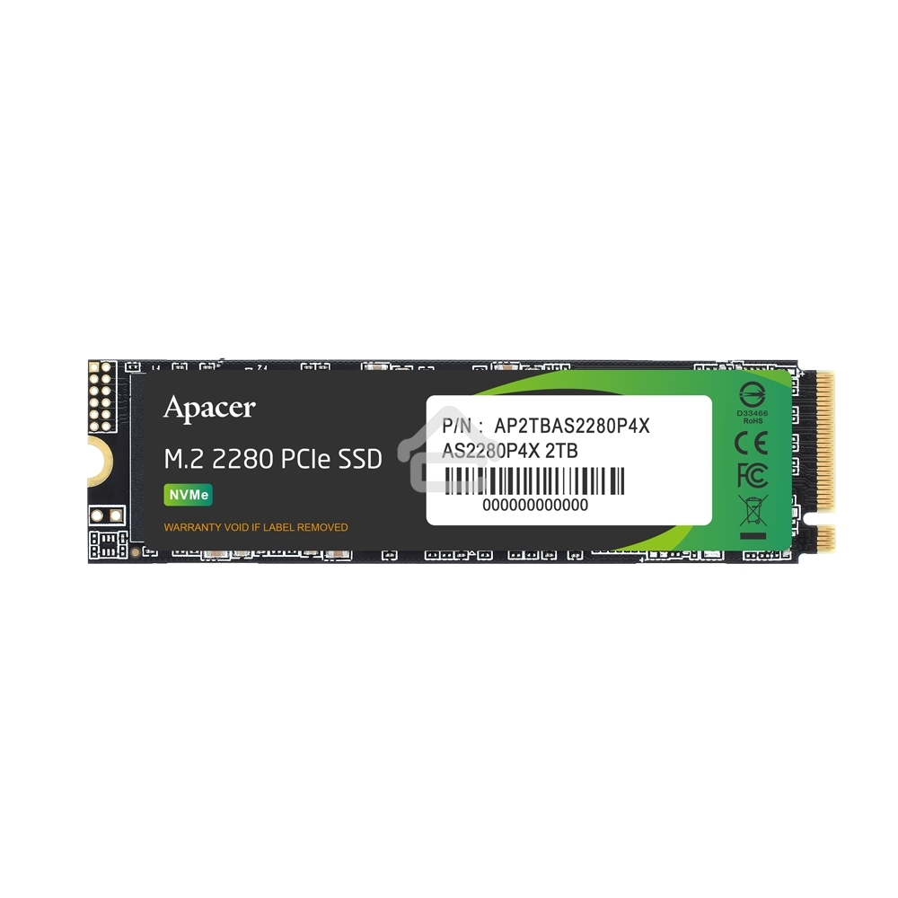 Накопитель SSD Apacer AS2280P4X, 256Gb, M.2 2280, PCIe 3.0 x4, NVMe, R/W 2100/1300