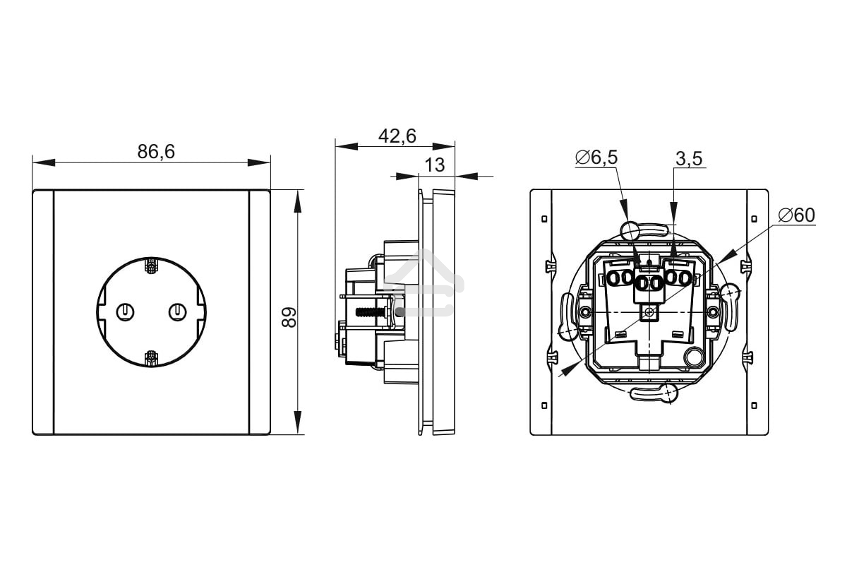 Розетка СП FORTE&PIANO FP215 16А с заземл. защ. шторки винт. крепл. белый IEK FP-R14-16-K01