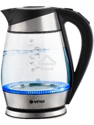 Чайник электрический Vitek VT-1177 1.7л. 2200Вт серебристый/черный корпус: стекло/металл/пластик