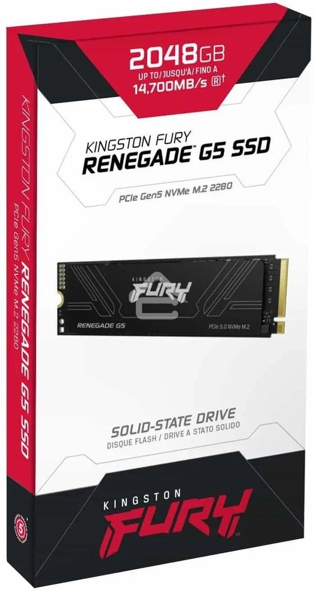 Накопитель SSD Kingston Fury Renegade, 2Tb, M.2(22x80мм), NVMe, PCIe 5.0 x4, 3D TLC, R/W 14700/14000Mb/s, IOPs 2 200 000/2 200 000, TbW 2000, DWPD 0.5 (12 мес)