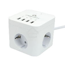 Сетевой фильтр Cablexpert Cube CUBE-3-U4-W-1.5, 3 р, 10А, 4хUSB, 1.5 м, ур.защиты 4+, белый, коробка