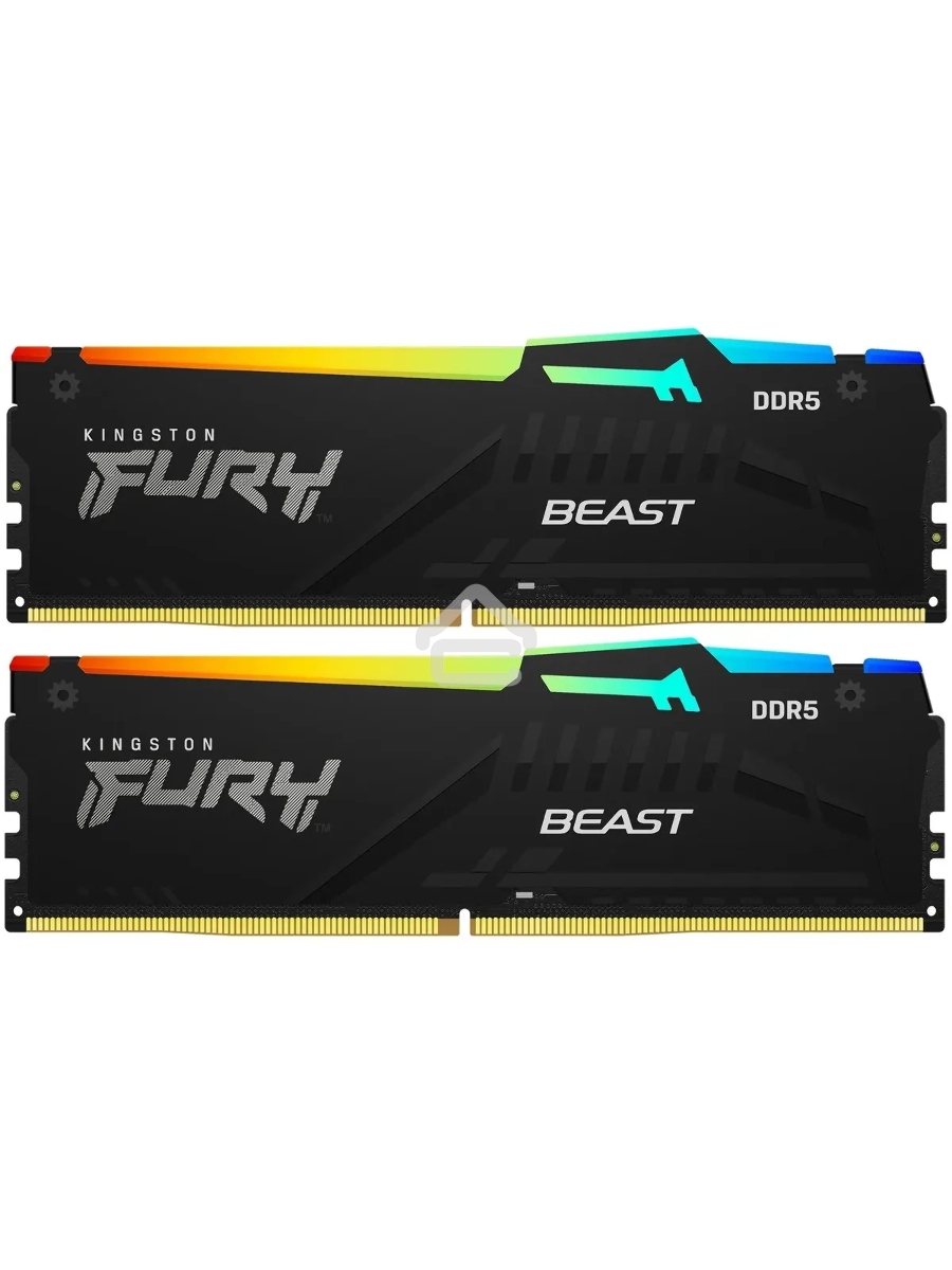 Оперативная память Kingston Fury Beast, DDR5, 16GB (1x16GB), 5200MHz, CL36, DIMM, с радиатором, RGB, черный