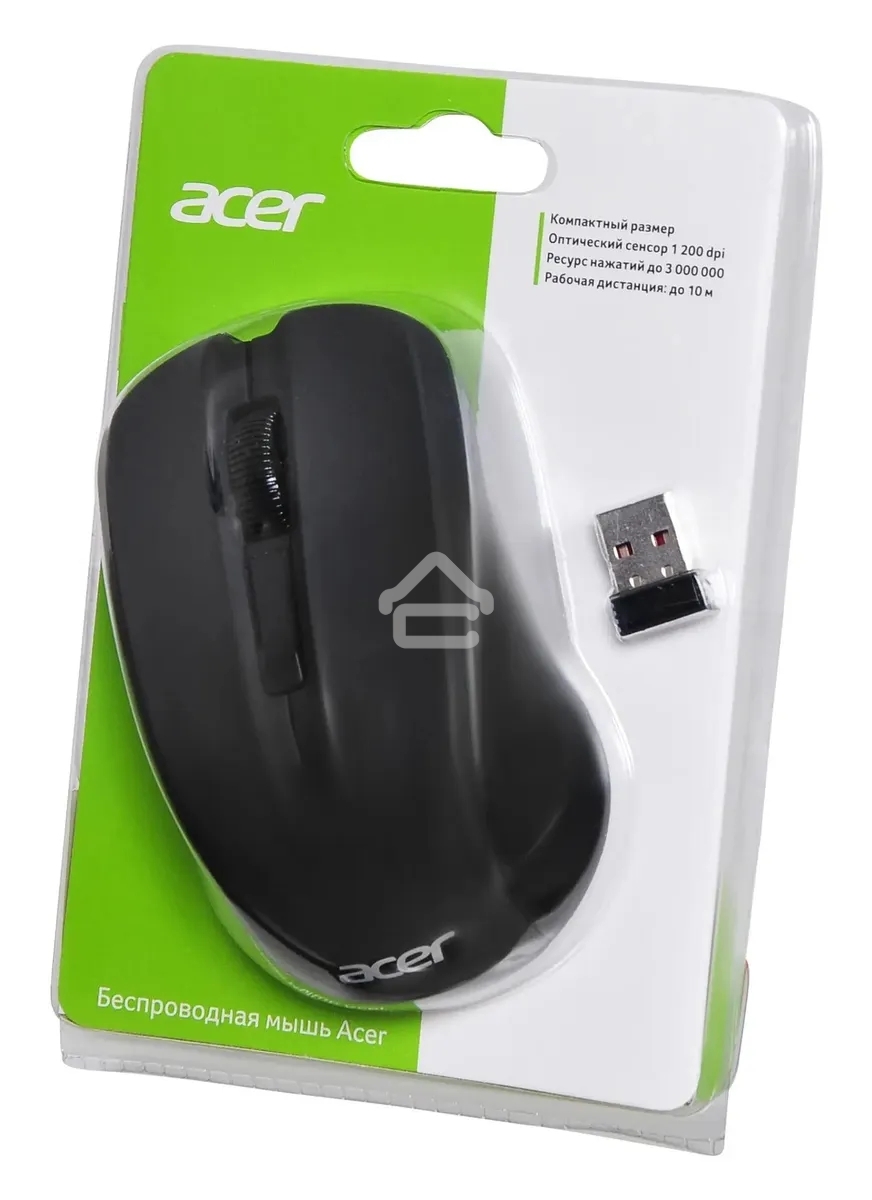 Мышь беспроводная Acer OMR010 черный, 1200 dpi, радиоканал, USB, кнопки - 3