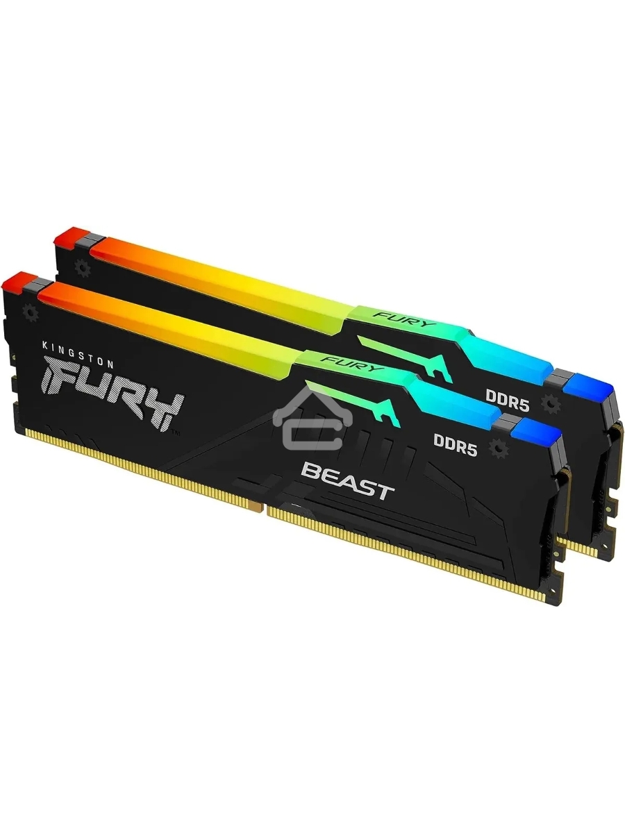Оперативная память Kingston Fury Beast, DDR5, 16GB (1x16GB), 5200MHz, CL36, DIMM, с радиатором, RGB, черный