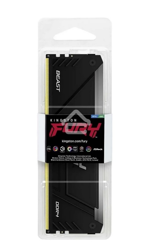 Оперативная память Kingston Fury Beast, DDR4, 16GB (1x16GB), 3200MHz, CL16, DIMM, радиатор, RGB, черный