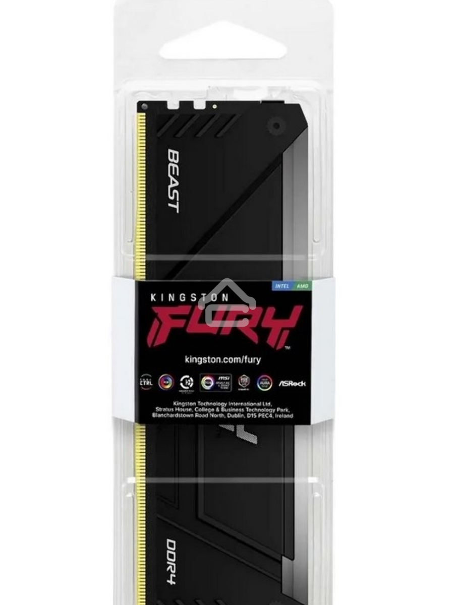 Оперативная память Kingston Fury Beast, DDR4, 16GB (1x16GB), 3200MHz, CL16, DIMM, радиатор, RGB, чёрный