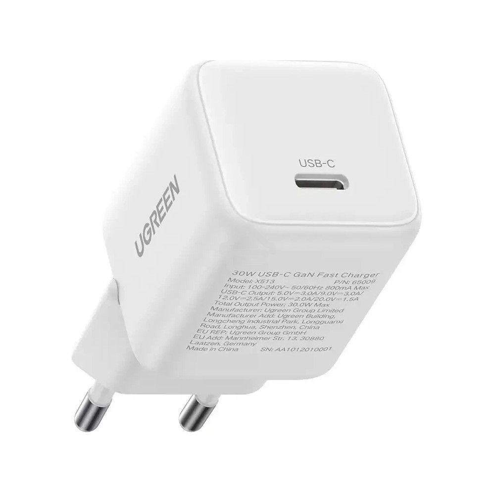 Сетевое зарядное устройство UGREEN X513 (65013) 30W USB-C GaN Fast Charger с кабелем USB-C-USB-C. Длина: 1м. белый