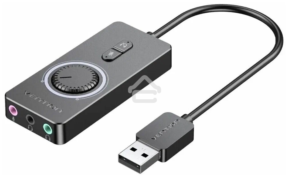 Внешняя звуковая карта Vention USB c регулятором громкости Черная