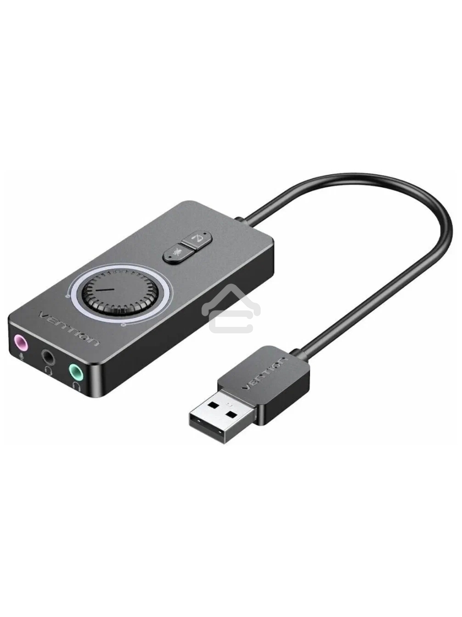 Внешняя звуковая карта Vention USB c регулятором громкости Черная
